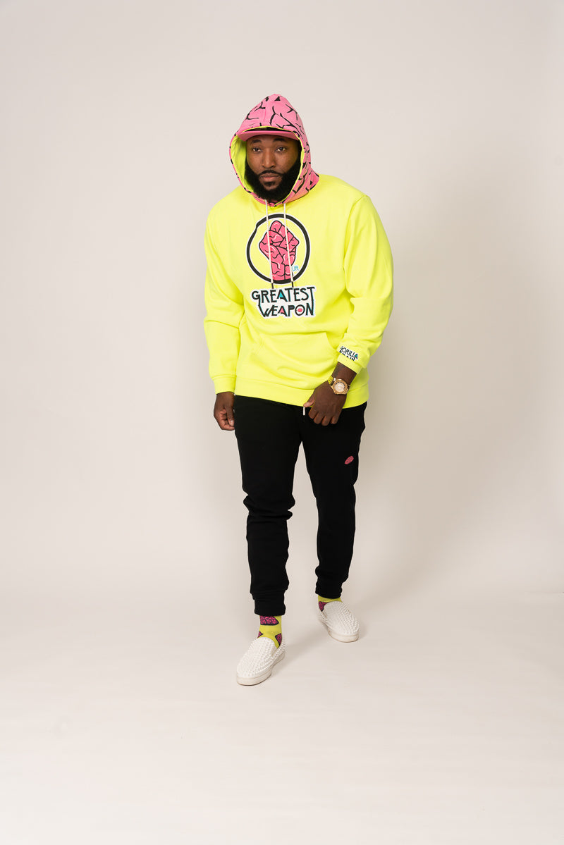 Limited Edition Our Greatest Weapon™ HIGHLIGHTER YELLOW Hoodie with Genius Brain